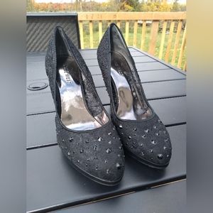 Nine West Black High Heels, Size 7M, Lace & Gems, Like New